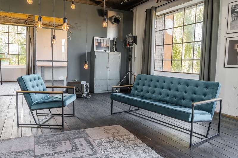 KAWOLA Sofa ARLY Polsterbank Bezug Velvet petrol