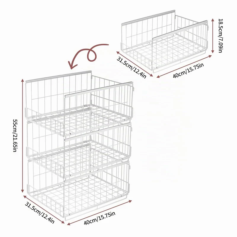 3er Set Schubladenbox Organizer – Stapelbare Aufbewahrungsbox mit Schubladen-Design aus Metall, Schrank Organizer für Kleiderschrank, Regal & Garderobe, Aufbewahrungsbox