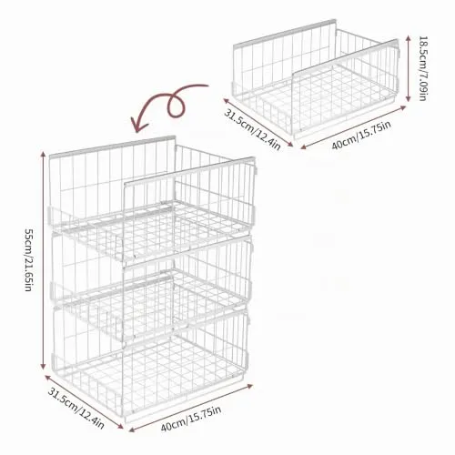 3er Set Schubladenbox Organizer – Stapelbare Aufbewahrungsbox mit Schubladen-Design aus Metall, Schrank Organizer für Kleiderschrank, Regal & Garderobe, Aufbewahrungsbox
