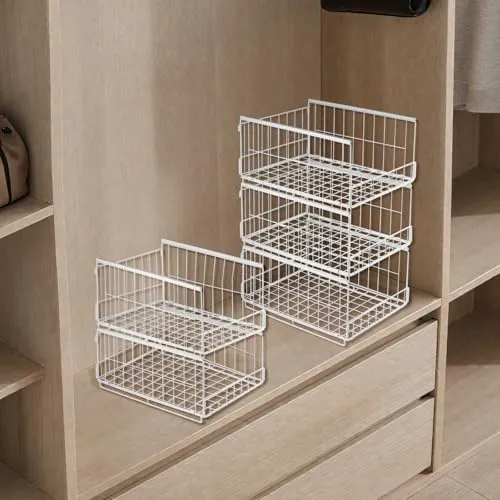 3er Set Schubladenbox Organizer – Stapelbare Aufbewahrungsbox mit Schubladen-Design aus Metall, Schrank Organizer für Kleiderschrank, Regal & Garderobe, Aufbewahrungsbox