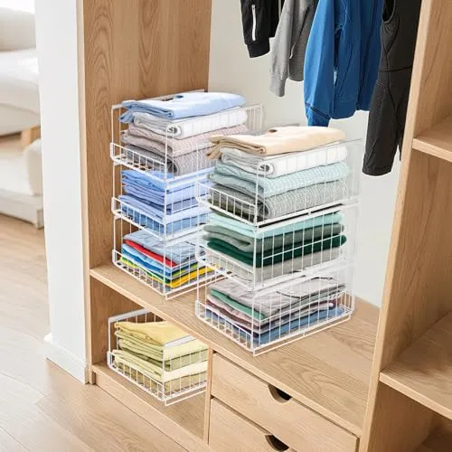 3er Set Schubladenbox Organizer – Stapelbare Aufbewahrungsbox mit Schubladen-Design aus Metall, Schrank Organizer für Kleiderschrank, Regal & Garderobe, Aufbewahrungsbox