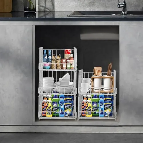 3er Set Schubladenbox Organizer – Stapelbare Aufbewahrungsbox mit Schubladen-Design aus Metall, Schrank Organizer für Kleiderschrank, Regal & Garderobe, Aufbewahrungsbox