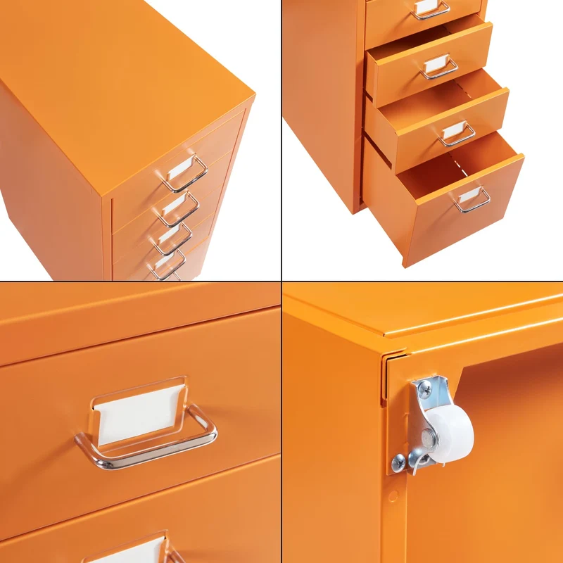 Helloshop26 Büroschrank, Rollschrank, mit 5 Schubladen, 69 x 28 x 41 cm, Orange 03_0009103