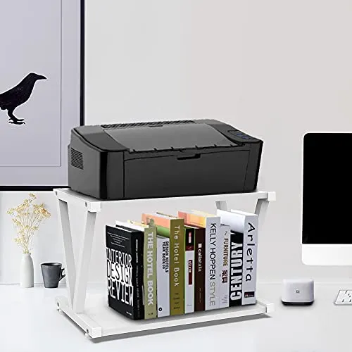 VEDECASA Desktop Drucker Stand 2-Tier Unter Schreibtisch Holz Drucker Regal Rustikale industrielle Bauernhaus Holz Speicher Buvech Regal Tisch Organizer für Home Office Stilvolle Robuste (weiß)