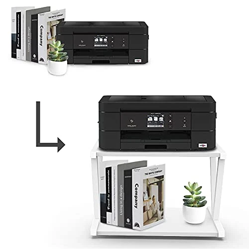 VEDECASA Desktop Drucker Stand 2-Tier Unter Schreibtisch Holz Drucker Regal Rustikale industrielle Bauernhaus Holz Speicher Buvech Regal Tisch Organizer für Home Office Stilvolle Robuste (weiß)