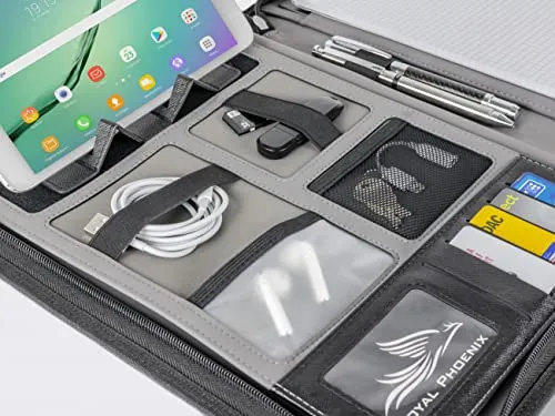 Business Schreibmappe A4 'Eagle' - Hochwertige Dokumentenmappe mit Tablet Halterung - inkl. Kreditkartenetui + EXTRAS - Business Organizer aus hochwertigem Kunstleder Schwarz