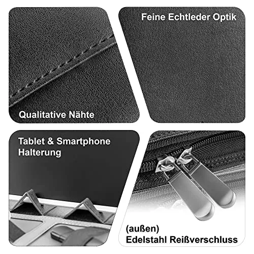 Business Schreibmappe A4 'Eagle' - Hochwertige Dokumentenmappe mit Tablet Halterung - inkl. Kreditkartenetui + EXTRAS - Business Organizer aus hochwertigem Kunstleder Schwarz