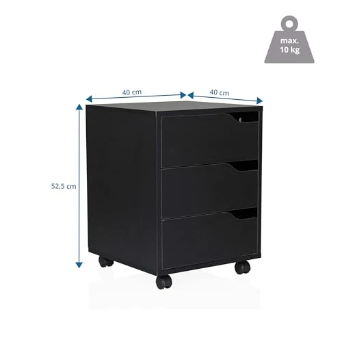 hjh OFFICE Rollcontainer Organiser I geräumiger Beistellschrank mit Schubladen und Rollen, Schwarz
