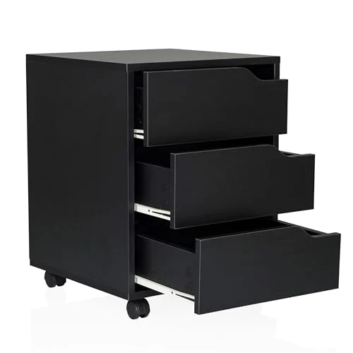 hjh OFFICE Rollcontainer Organiser I geräumiger Beistellschrank mit Schubladen und Rollen, Schwarz
