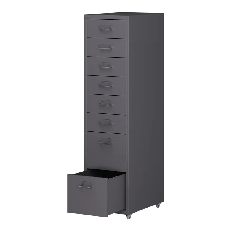Helloshop26 Büroschrank, Rollschrank, mit 8 Schubladen, 109 x 28 x 41 cm, Dunkelgrau, 03_0009112
