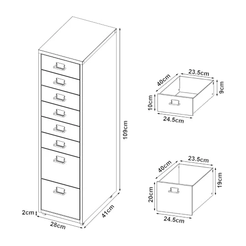 Helloshop26 Büroschrank, Rollschrank, mit 8 Schubladen, 109 x 28 x 41 cm, Dunkelgrau, 03_0009112