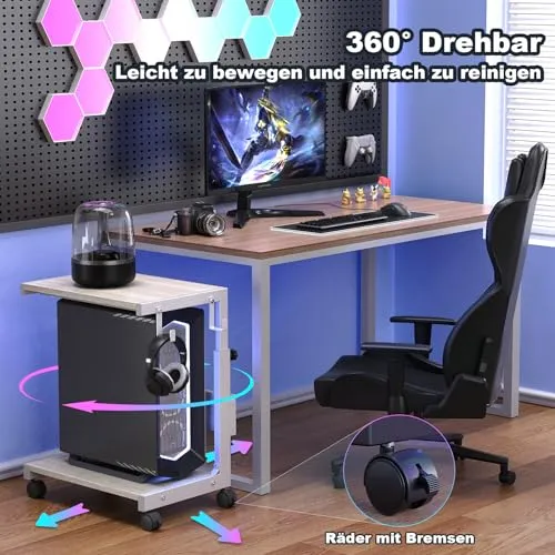 Höhenverstellbarer PC Ständer mit Rollen, 2 Haken, 2-stufig