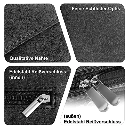 Business Schreibmappe A4 'Raven' - Hochwertige Konferenzmappe mit Doppel Reißverschluss - inkl. Kreditkartenetui + weiteren EXTRAS - Arbeitsmappe aus hochwertigem Kunstleder Schwarz