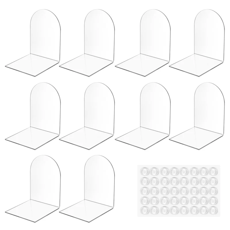 10 Stück Transparenten Buchstützen-Set, 40 Stück Anti-Rutsch-Pad-Acryl-Buchstütze, 3mm verdickt Stück Klarer Buchständer kann für Buchhalter, Bibliotheks-Buchständer, Bücherstützen, Büro-Bookends