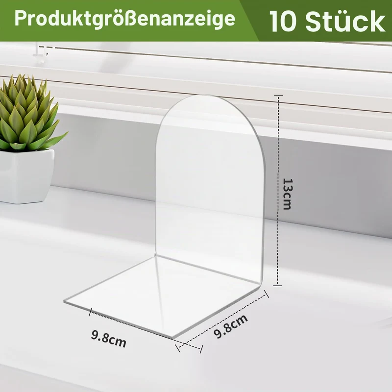 10 Stück Transparenten Buchstützen-Set, 40 Stück Anti-Rutsch-Pad-Acryl-Buchstütze, 3mm verdickt Stück Klarer Buchständer kann für Buchhalter, Bibliotheks-Buchständer, Bücherstützen, Büro-Bookends