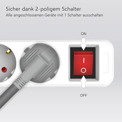 ELRO ES106 6-Fach Steckdosenleiste mit Schalter und 1,5m Kabel – Kindersicherung – Schukostecker – max. 3680 W – TÜV-geprüft - Weiß