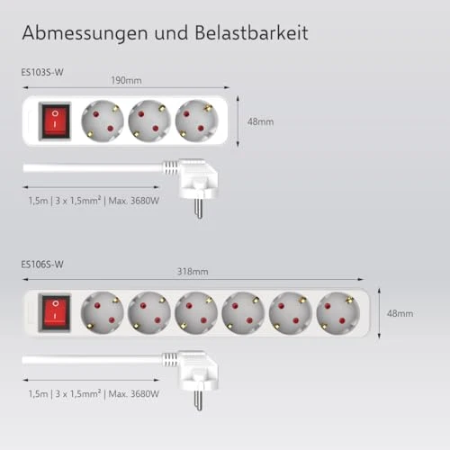 ELRO ES106 6-Fach Steckdosenleiste mit Schalter und 1,5m Kabel – Kindersicherung – Schukostecker – max. 3680 W – TÜV-geprüft - Weiß