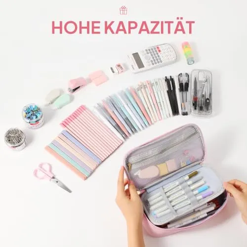 YOOLIFE Mäppchen Mädchen Federmäppchen Federtasche Kinder Federmappe Rosa L