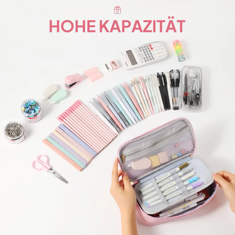 YOOLIFE Mäppchen Mädchen Federmäppchen Federtasche Kinder Federmappe Rosa L
