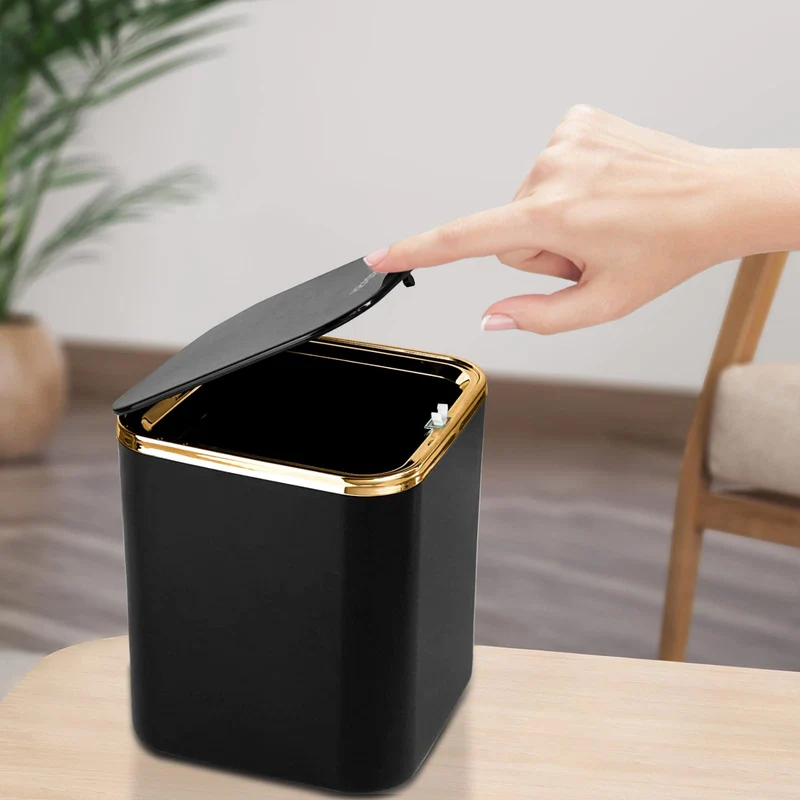 Klein Tisch Mülleimer mit Deckel 2.8L, Tischmülleimer (Schwarz)