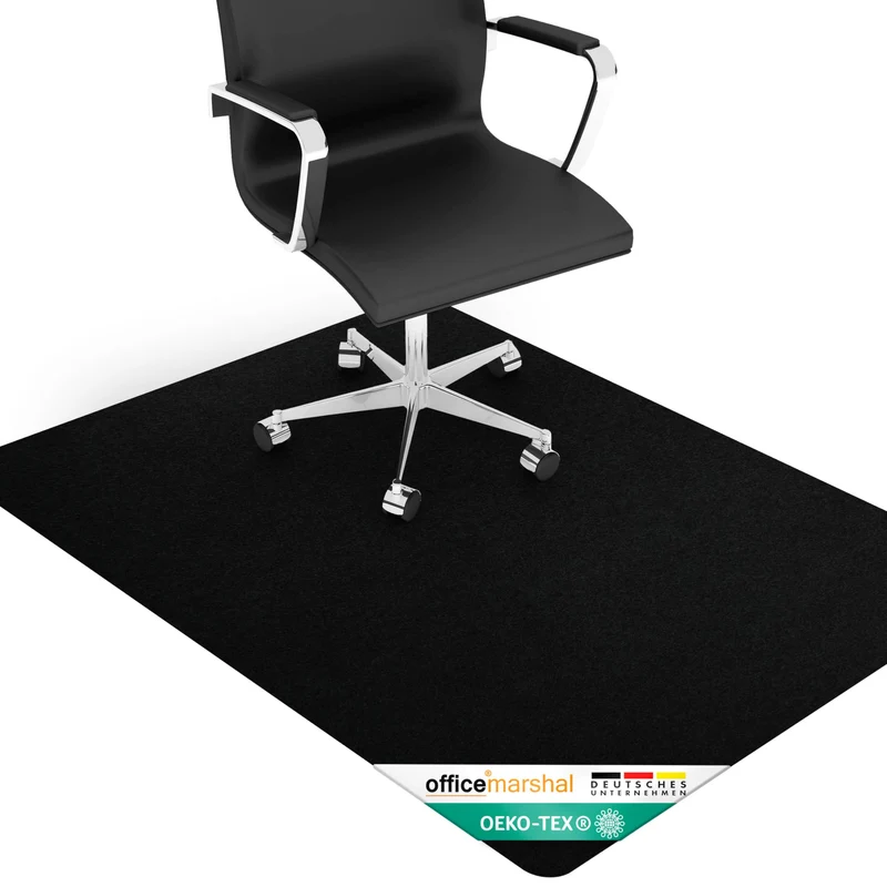 OfficeMarshal Bodenschutzmatte 100x120cm Bürostuhl Teppich Unterlage schwarz für Hartböden - Schützt Fliesen Parkett + Laminat vor Bürostuhl, Fitnessgeräten und herunterfallenden Gegenständen (Viking)