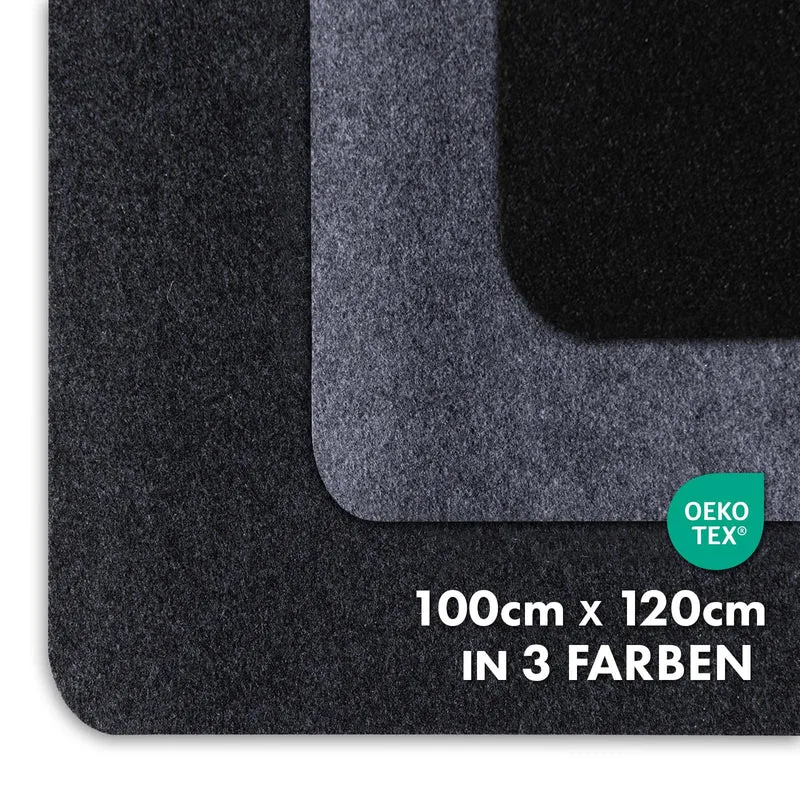 OfficeMarshal Bodenschutzmatte 100x120cm Bürostuhl Teppich Unterlage schwarz für Hartböden - Schützt Fliesen Parkett + Laminat vor Bürostuhl, Fitnessgeräten und herunterfallenden Gegenständen (Viking)