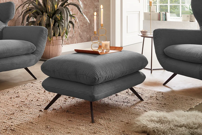KAWOLA Hocker CHARME Hockerbank Cord grau