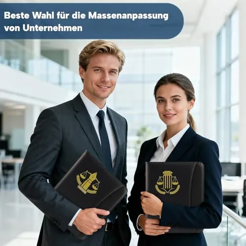 ENOMY Konferenzmappe A4 personalisiert Leder mit Reißverschluss, Dokumentenmappe Organizer Schreibmappe Portfolio Mappe mit Logo Bild, Business Bewerbungsmappe für Büro Meeting Reise Schwarz (Schwarz)