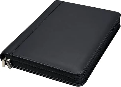 ALASSIO 30061 Leder Ringbuchmappe A4 BOSA, Schreibmappe 35x27x5 cm, Schwarz