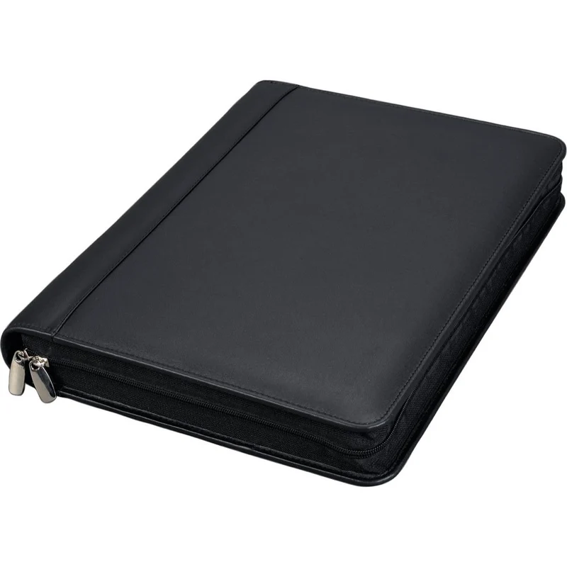 ALASSIO 30061 Leder Ringbuchmappe A4 BOSA, Schreibmappe 35x27x5 cm, Schwarz