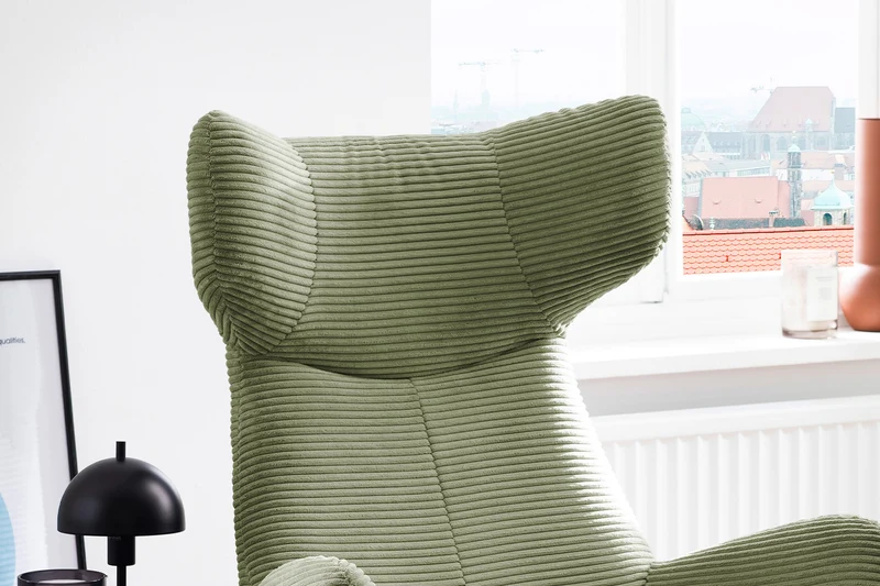 KAWOLA Sessel LOTTE Ohrensessel Cord olivgrün