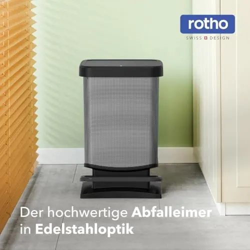 Rotho Paso Mülleimer 20l mit Pedal und Deckel, Kunststoff (PP) BPA-frei, carbonmetallic, 20l (29.3 x 26.6 x 45.7 cm)