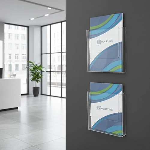 DIN A4 Wandprospekthalter Hochformat / Prospekthalter, Prospektständer, Flyer-Ständer, Flyerhalter, Prospektbox glasklar, Aufsteller, Werbung, Wandmontage
