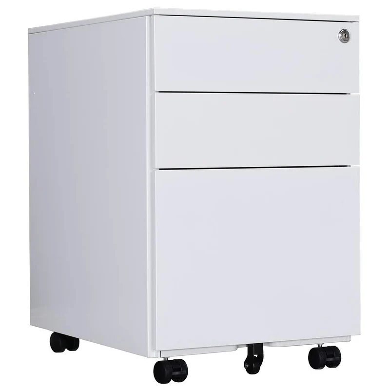 Aktenschränke,Schrankkorpus Vormontiert, Rollcontainer Büro-Rollcontainer mit Anti-umkippen-mechanismus, Bürocontainer mit 3 Schublade für A4, 50cm L x 39cm B x 60cm H, LWB020 (Weiß)