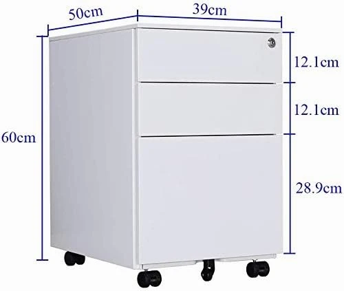 Aktenschränke,Schrankkorpus Vormontiert, Rollcontainer Büro-Rollcontainer mit Anti-umkippen-mechanismus, Bürocontainer mit 3 Schublade für A4, 50cm L x 39cm B x 60cm H, LWB020 (Weiß)