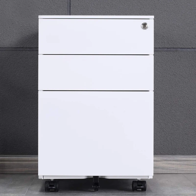 Aktenschränke,Schrankkorpus Vormontiert, Rollcontainer Büro-Rollcontainer mit Anti-umkippen-mechanismus, Bürocontainer mit 3 Schublade für A4, 50cm L x 39cm B x 60cm H, LWB020 (Weiß)