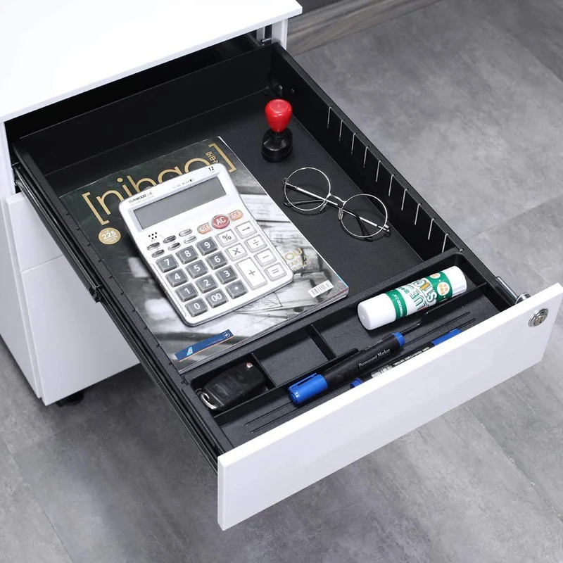 Aktenschränke,Schrankkorpus Vormontiert, Rollcontainer Büro-Rollcontainer mit Anti-umkippen-mechanismus, Bürocontainer mit 3 Schublade für A4, 50cm L x 39cm B x 60cm H, LWB020 (Weiß)