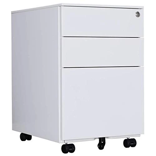Aktenschränke,Schrankkorpus Vormontiert, Rollcontainer Büro-Rollcontainer mit Anti-umkippen-mechanismus, Bürocontainer mit 3 Schublade für A4, 50cm L x 39cm B x 60cm H, LWB020 (Weiß)