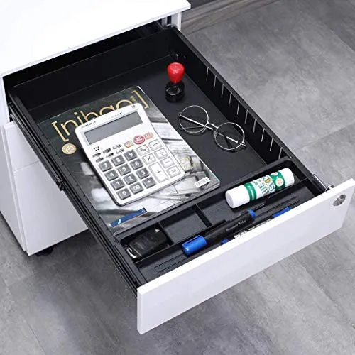 Aktenschränke,Schrankkorpus Vormontiert, Rollcontainer Büro-Rollcontainer mit Anti-umkippen-mechanismus, Bürocontainer mit 3 Schublade für A4, 50cm L x 39cm B x 60cm H, LWB020 (Weiß)