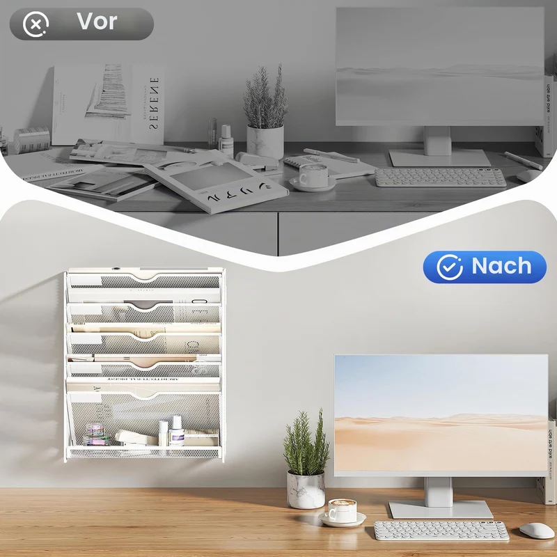VITVITI Zeitschriften Wandhalter, 6 Fächer Stehsammler, Zeitungsständer, Magazinhalter für Ordner und Papiere, Büro Organizer für Schreibtischzubehör Ablage, Weiß