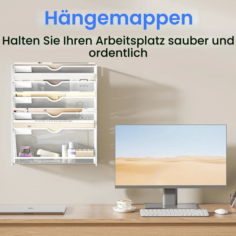 VITVITI Zeitschriften Wandhalter, 6 Fächer Stehsammler, Zeitungsständer, Magazinhalter für Ordner und Papiere, Büro Organizer für Schreibtischzubehör Ablage, Weiß