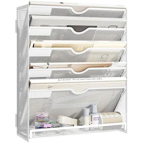 VITVITI Zeitschriften Wandhalter, 6 Fächer Stehsammler, Zeitungsständer, Magazinhalter für Ordner und Papiere, Büro Organizer für Schreibtischzubehör Ablage, Weiß