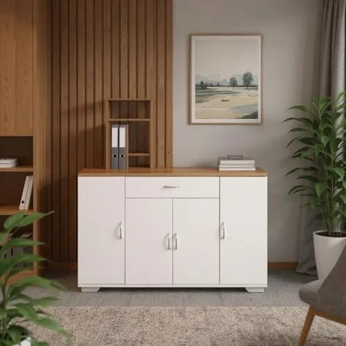 FurnitureR Weißer Aktenschrank, moderner Stil, MDF Material, kompakt und funktional, mit DREI Türen und Einer Schublade