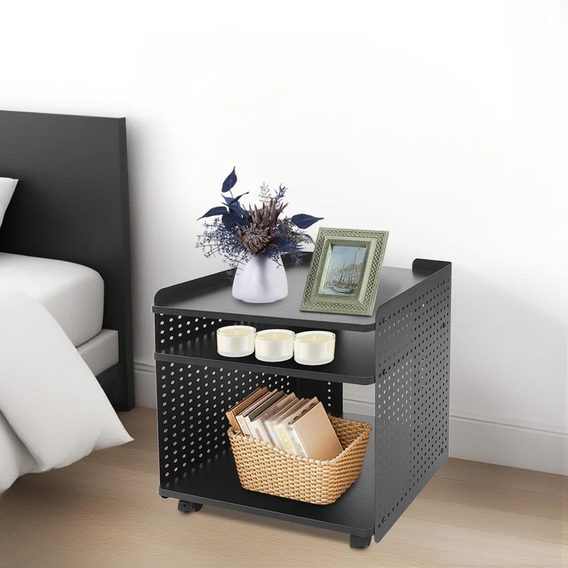 Druckerständer | Druckertisch Mit Rollen | Druckerhalter mit 3 Ebenen | 88 kg Tragfähigkeit | 4 Rollen (2 mit Bremsen) | Höhenverstellbar | Modernes Design für Büro & Zuhause (schwarz)