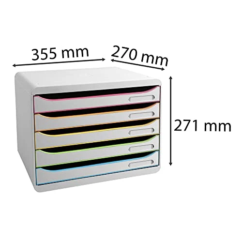 Exacompta 308913D Ablagebox Harlekin mit 5 Schubladen für DIN A4+ Dokumente. Belastbare Schubladenbox mit hoher Kapazität für mehr Platz auf dem Schreibtisch Big Box Plus Horizon Weiß|Bunt