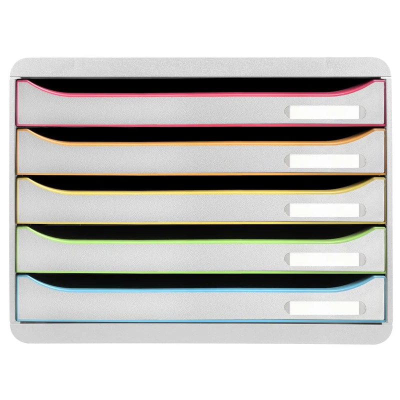 Exacompta 308913D Ablagebox Harlekin mit 5 Schubladen für DIN A4+ Dokumente. Belastbare Schubladenbox mit hoher Kapazität für mehr Platz auf dem Schreibtisch Big Box Plus Horizon Weiß|Bunt