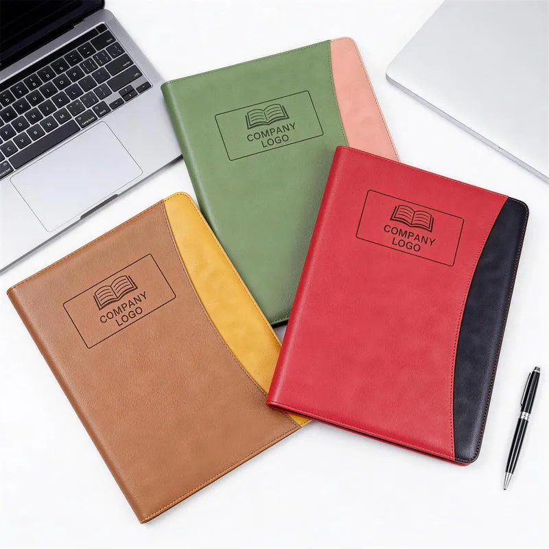 ENOMY Konferenzmappe A4 Leder personalisiert mit Reißverschluss, Dokumentenmappe Schreibmappe Organizer Mappe Portfolio Mappe mit Logo Text Bild für Bewerbung Business Büro Meeting Reise (Grau)