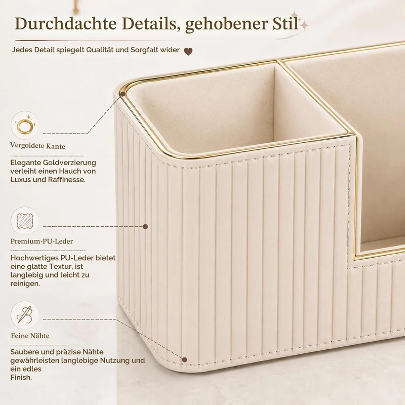 KINGFOM Stifteköcher Stifte Organizer, PU Leder Stiftehalter Schreibtisch Stiftebox Stifteköcher für Büro/Zuhause, Multifunktionale Fernbedienung Halterung (Beige)