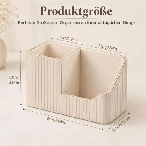 KINGFOM Stifteköcher Stifte Organizer, PU Leder Stiftehalter Schreibtisch Stiftebox Stifteköcher für Büro/Zuhause, Multifunktionale Fernbedienung Halterung (Beige)