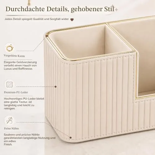 KINGFOM Stifteköcher Stifte Organizer, PU Leder Stiftehalter Schreibtisch Stiftebox Stifteköcher für Büro/Zuhause, Multifunktionale Fernbedienung Halterung (Beige)